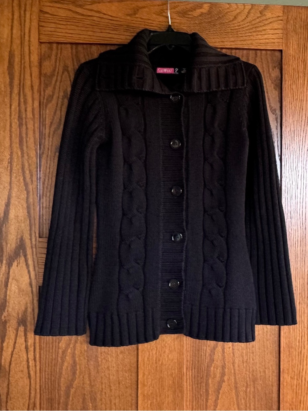 Black Cable Knit Button-Up Cardigan Sweater, size medium